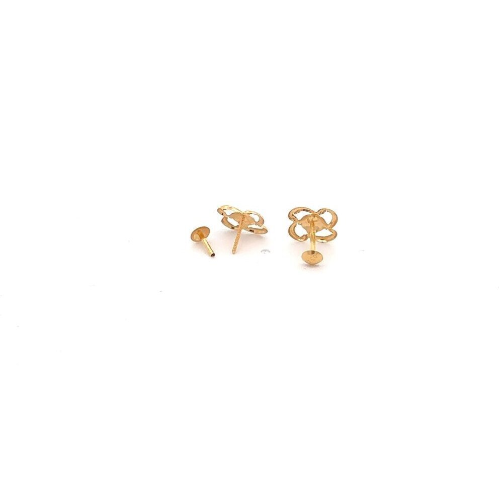 18K Gold Earrings Screw Type Flower Two Tone - Picture 5 of 5